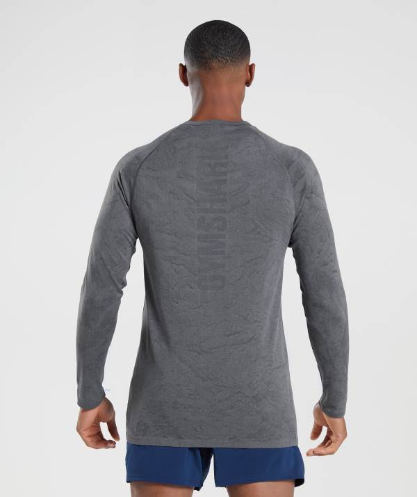 Panske Mikiny Gymshark Geo Seamless Long Sleeve Siva Čierne Siva | UM5628713